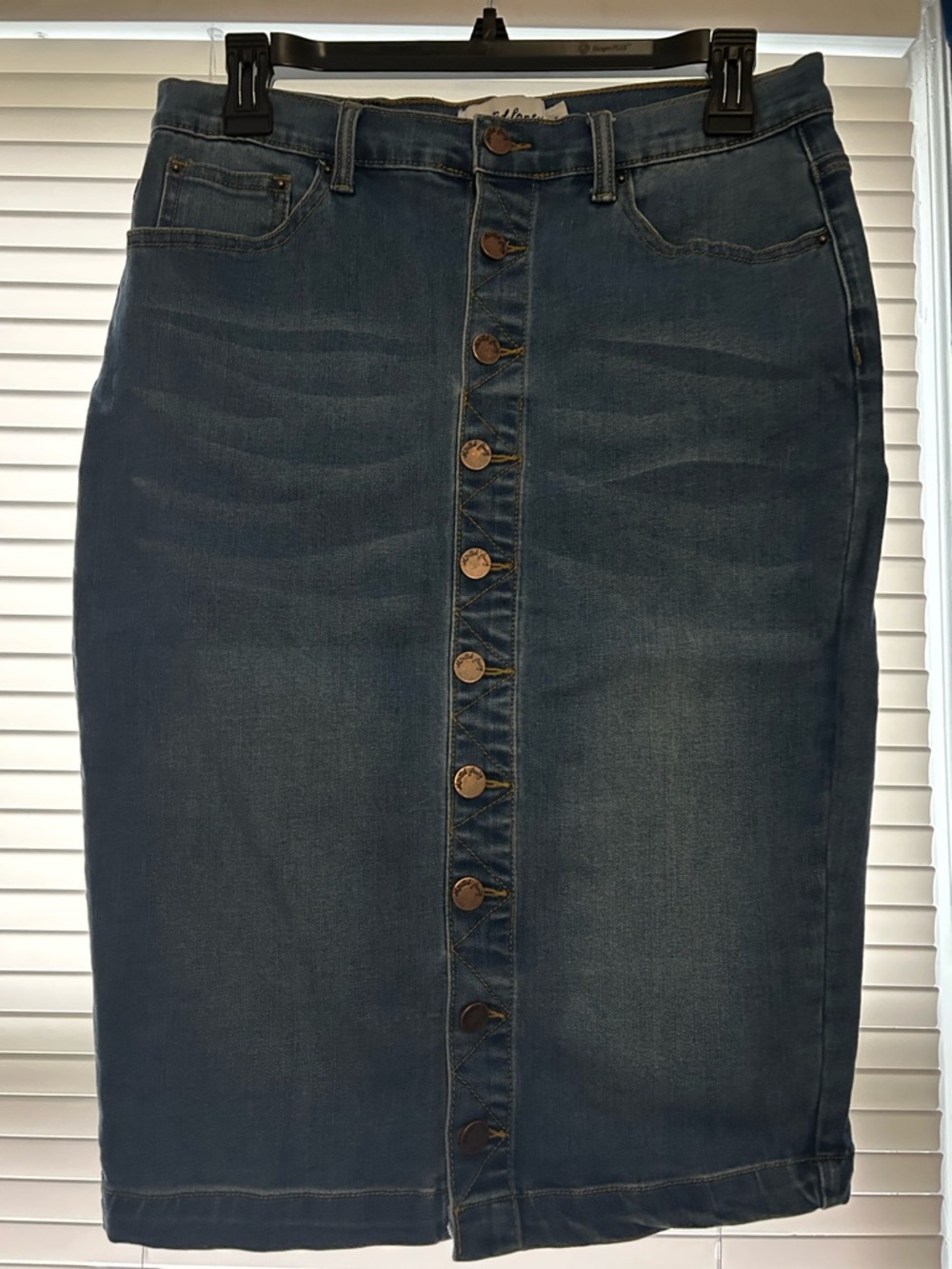 Denim Button-Front Midi Skirt - Blue